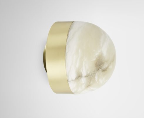 CTO Lighting Lucid 200 - Flush Wall Light satin brass with honed alabaster - Araco Interiors