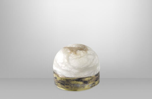 CTO Lighting Lucid 200 Table Lamp silvered oxidised brass with honed alabaster 5 amp plug - Araco Interiors