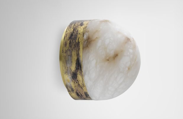 CTO Lighting Lucid 300 - Flush - DALI - A Wall Light silvered oxidised brass with honed alabaster - Araco Interiors