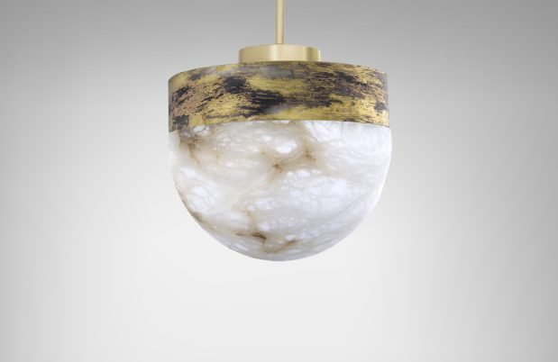 CTO Lighting Lucid 300 Pendant Light silvered oxidised brass with honed alabaster - Araco Interiors