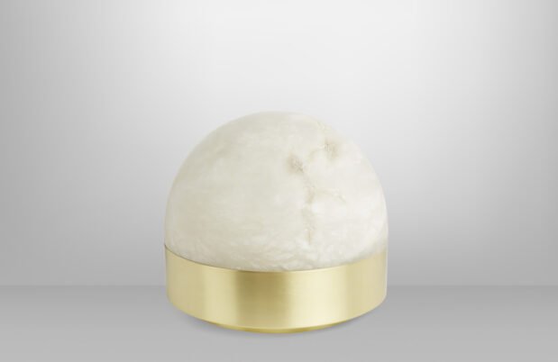 CTO Lighting Lucid 300 Table Lamp satin brass with honed alabaster 5 amp plug - Araco Interiors
