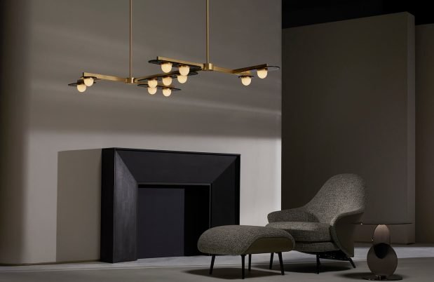 CTO Lighting Modulo - Grid 11 Chandelier antique bronze with smoked kiln glass and matt opal glass - Araco Interiors