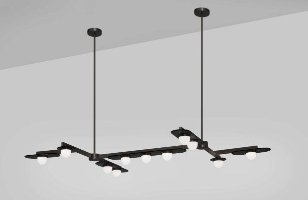 CTO Lighting Modulo - Grid 11 - DALI - B Chandelier antique bronze with smoked kiln glass and matt glass - Araco Interiors