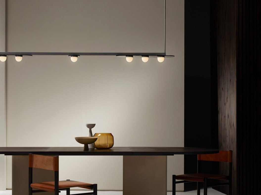 CTO Lighting Modulo - Horizontal Chandelier antique bronze with smoked kiln glass and matt glass - Araco Interiors
