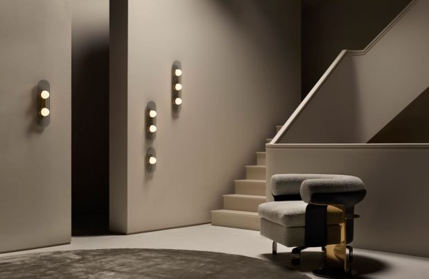 CTO Lighting Modulo - Single - IP44 Wall Light satin brass with smoked kiln glass and matt glass - Araco Interiors
