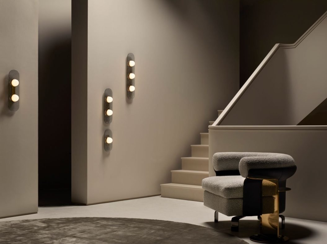 CTO Lighting Modulo - Single Wall Light satin brass with smoked kiln glass and matt glass - Araco Interiors