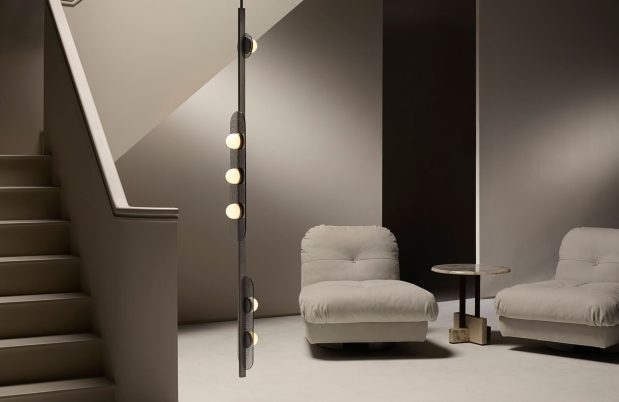 CTO Lighting Modulo - Vertical - DALI - B Chandelier bronze with smoked kiln glass and matt glass - Araco Interiors