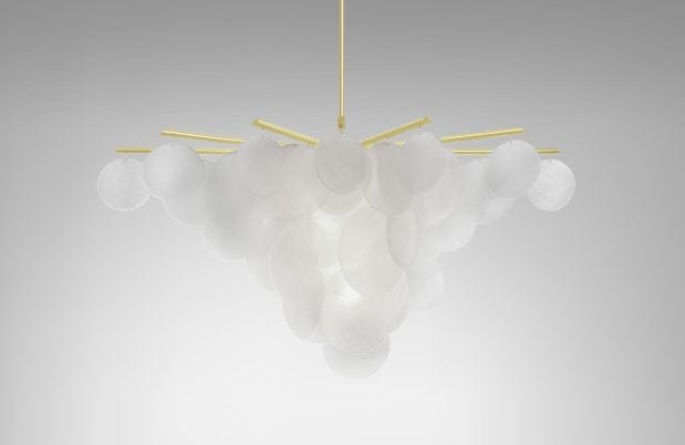 CTO Lighting Nimbus - Medium Chandelier satin brass with fritted glass - Araco Interiors