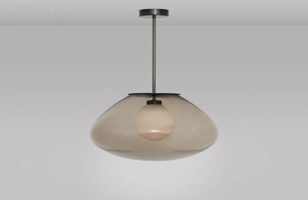 CTO Lighting Petra - Large Pendant Light bronze with smoked outer glass and matt opal inner glass - Araco Interiors