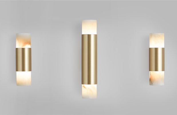 CTO Lighting Roma IP44 - Tall Wall Light satin brass with honed alabaster - Araco Interiors