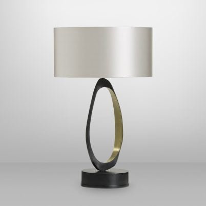 CTO Lighting Stella Table Lamp bronze/satin brass with dove grey shade 5 amp plug - Araco Interiors