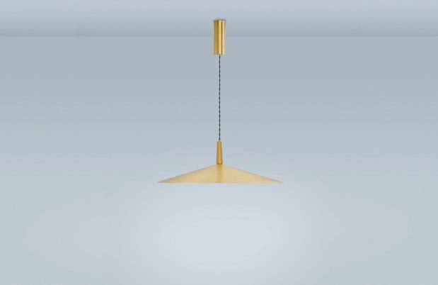 CTO Lighting Tinto - Medium - Flex Pendant Light satin brass shade and black silk braided flex - Araco Interiors