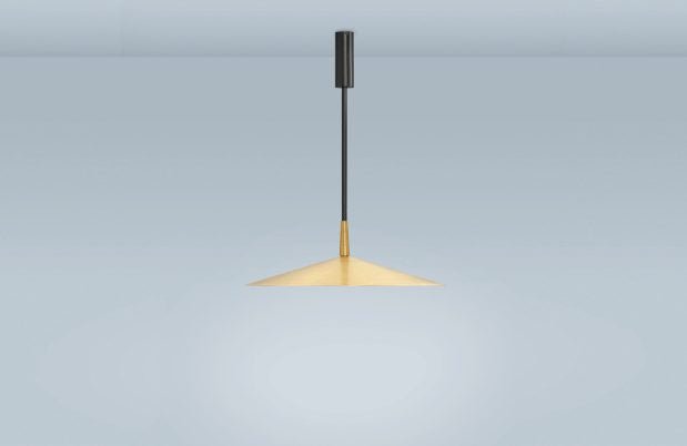 CTO Lighting Tinto - Medium - Rod Pendant Light satin brass shade and bronze details - Araco Interiors
