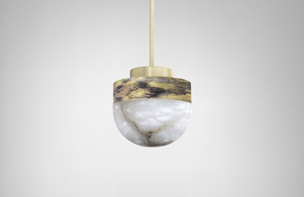 CTO Lighting Lucid 200 - DALI-A Pendant Light silvered oxidised brass with honed alabaster Supplied with 1000mm drop rod (-0