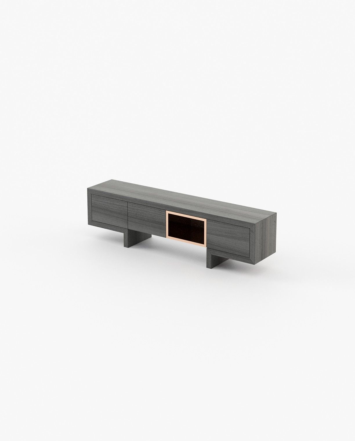 Laskasas ISIS open Media Unit Grey Eucalyptus Veneer Matte - Araco Interiors