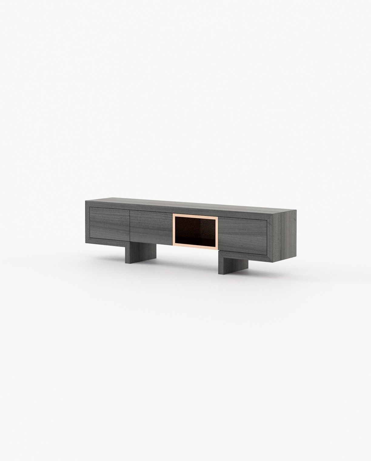 Laskasas ISIS open Media Unit Grey Eucalyptus Veneer Matte - Araco Interiors