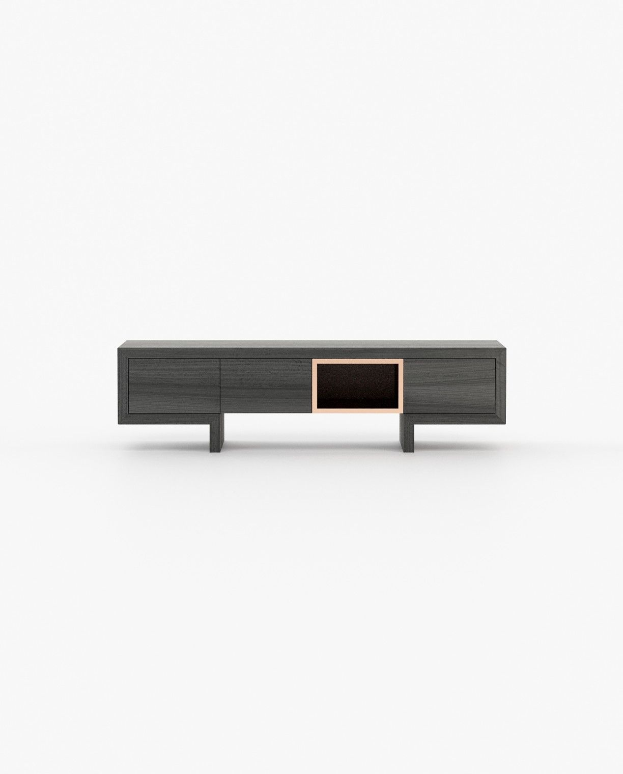 Laskasas ISIS open Media Unit Grey Eucalyptus Veneer Matte - Araco Interiors