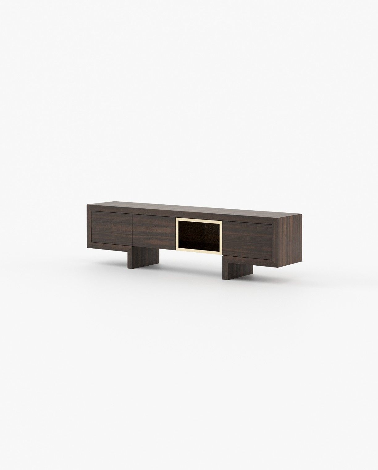 Laskasas ISIS open Media Unit Smoked Eucalyptus Veneer Matte - Araco Interiors