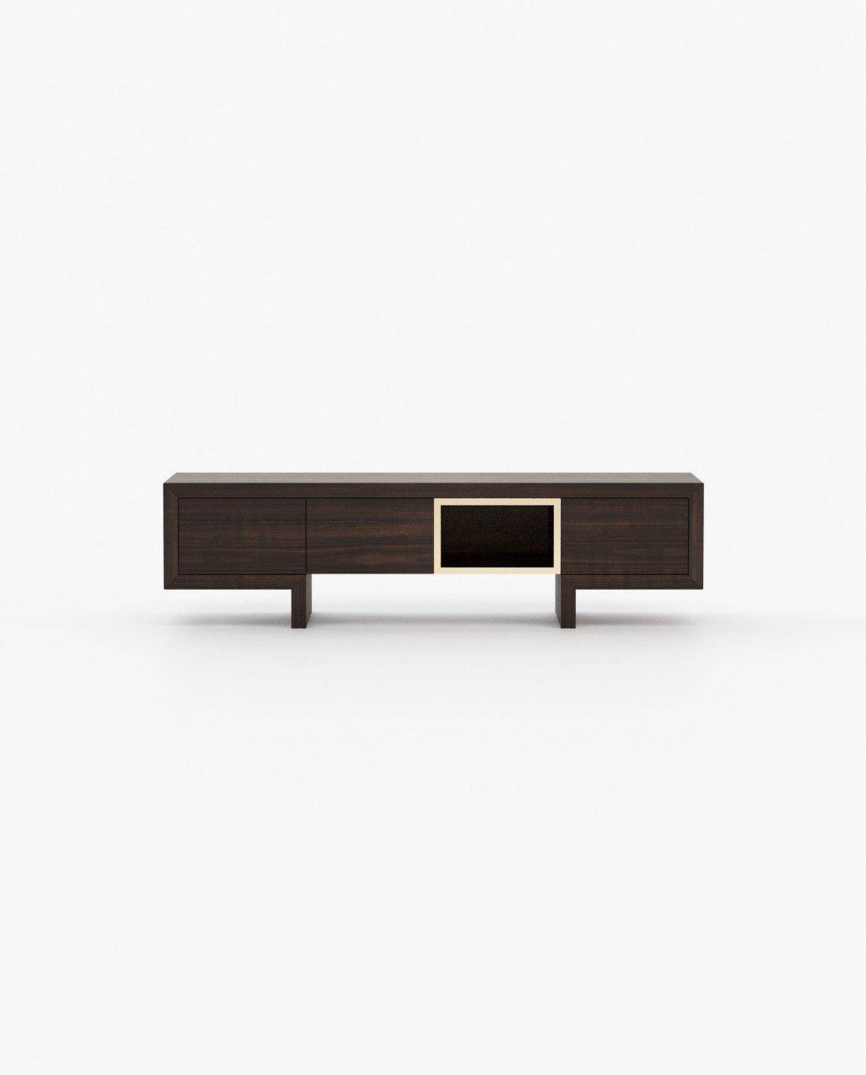 Laskasas ISIS open Media Unit Smoked Eucalyptus Veneer Matte - Araco Interiors
