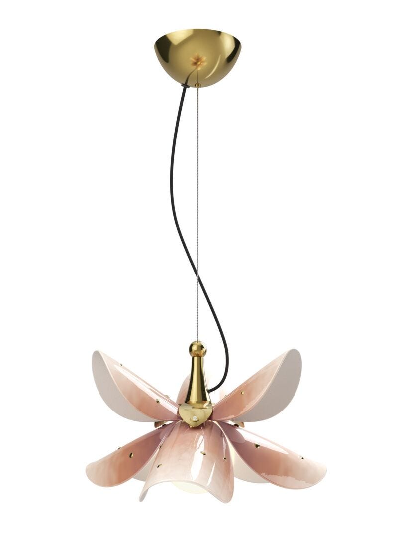 Lladro Blossom Hanging Lamp. Pink and Golden Luster. (CE/UK/CCC) - Araco Interiors