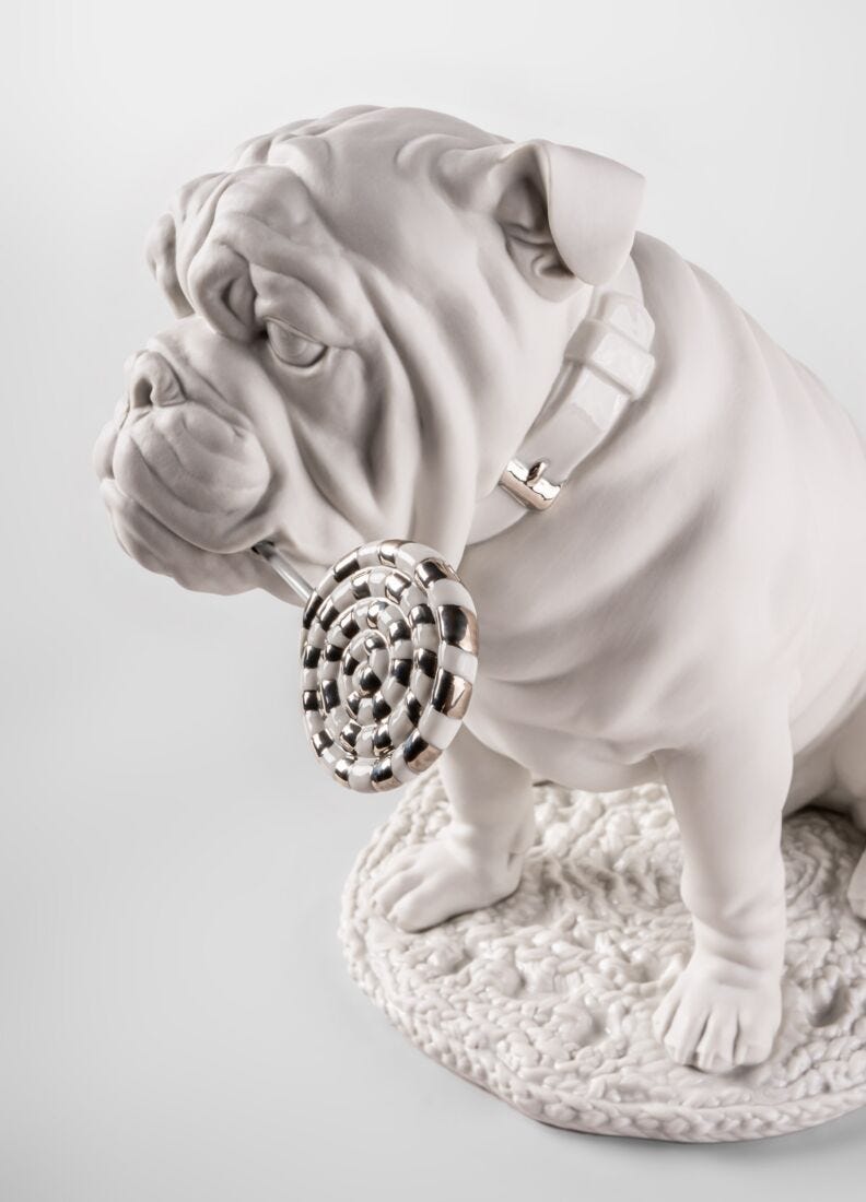 Lladro Bulldog with lollipop (Re - Deco) White - Araco Interiors