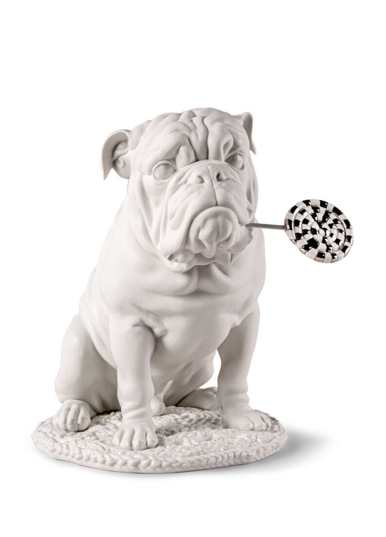 Lladro Bulldog with lollipop (Re - Deco) White - Araco Interiors