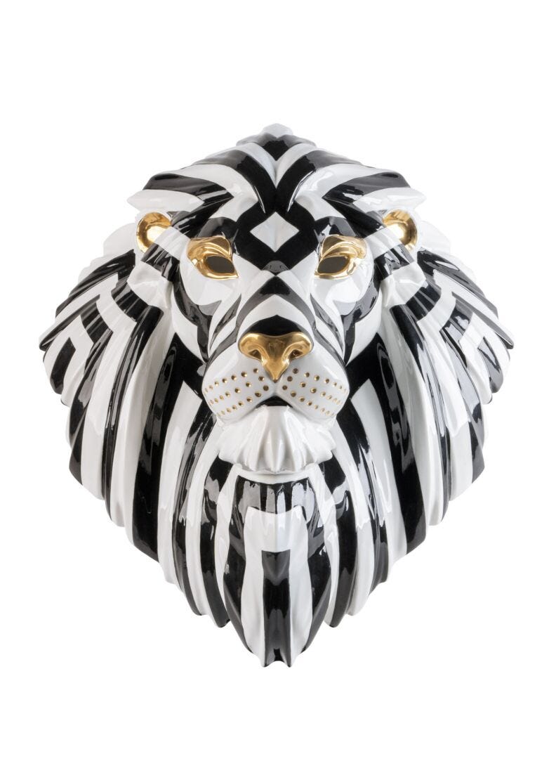 Lladro Lion mask (black - gold) - Araco Interiors