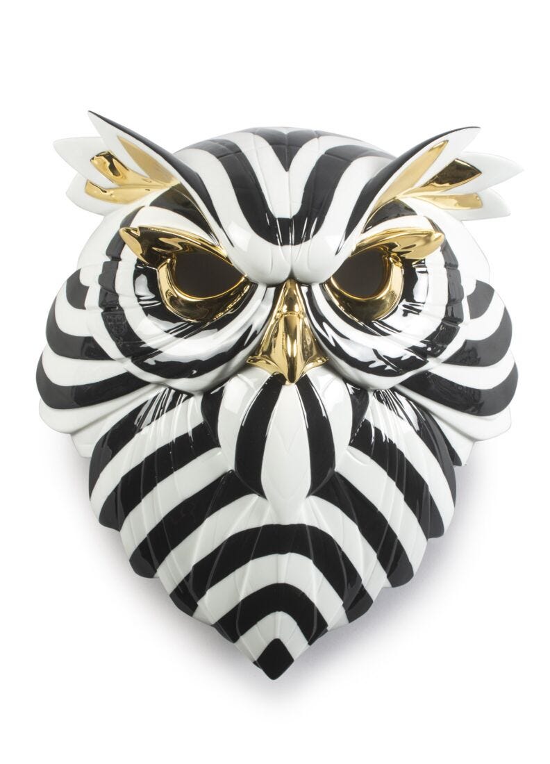 Lladro Owl mask (black - gold) Black & Gold - Araco Interiors