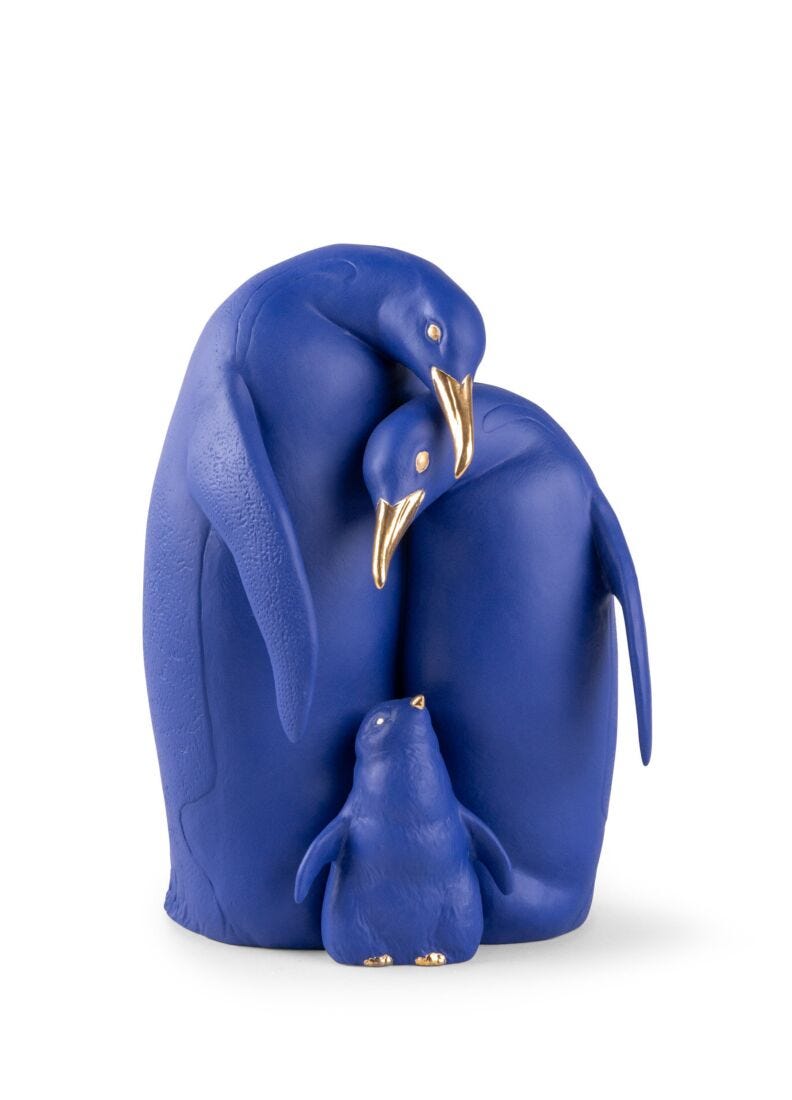 Lladro Penguin Family Blue & Gold - Araco Interiors