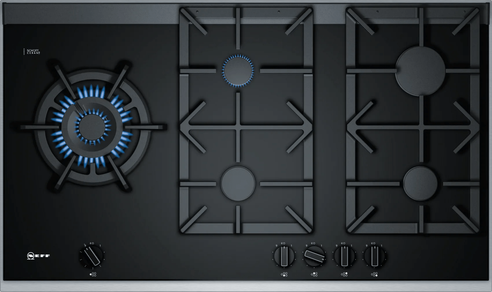 Neff T29TS79N0 N 90 90cm Gas Hob Black Glass - Araco Interiors