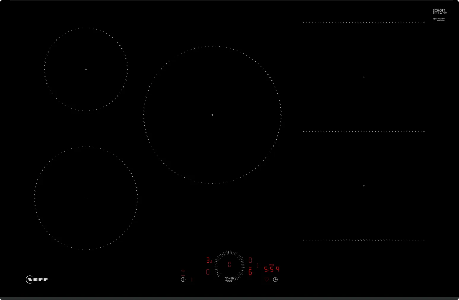 Neff T58FHW1L0 N 70 80cm Induction Hob Black Glass - Araco Interiors
