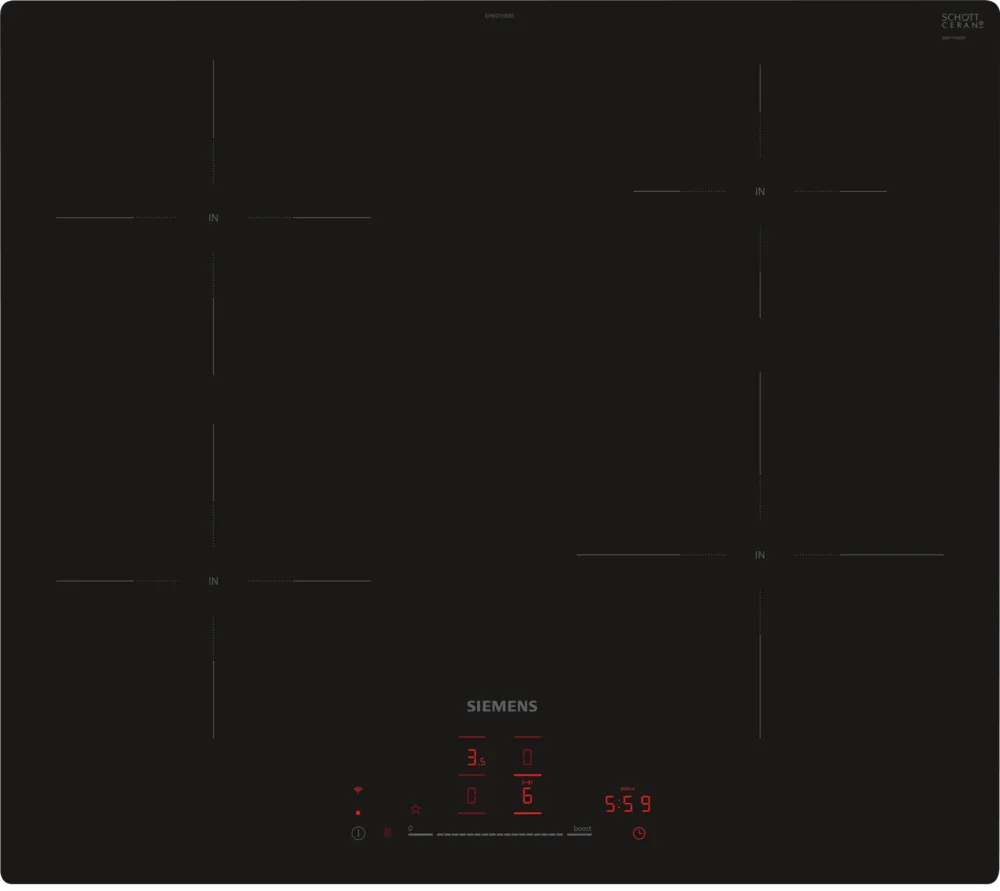 Siemens EH601HEB1E iQ100 60cm Induction Hob Black Glass - Araco Interiors