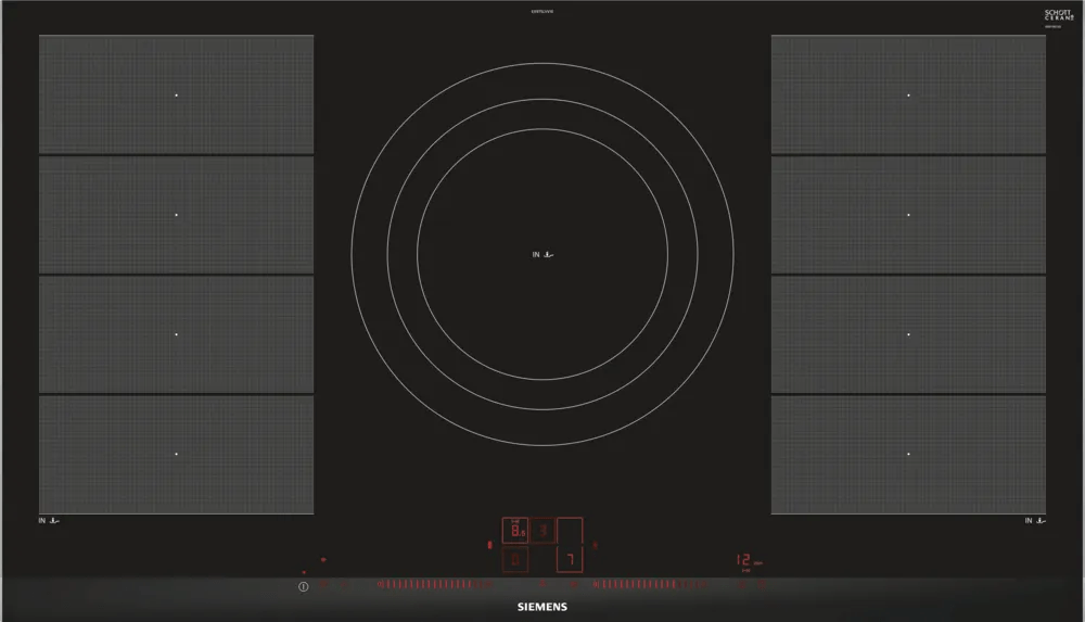 Siemens EX975LVV1E iQ700 90cm Flex Induction Hob Black Glass - Araco Interiors