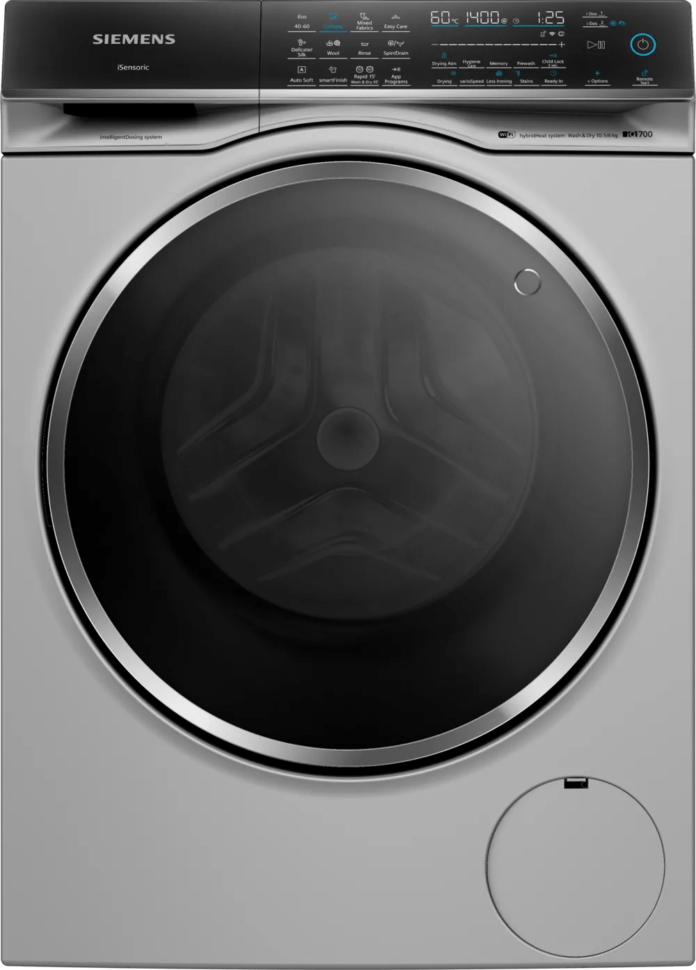 Siemens WN54C2ATGB iQ700 10.5kg/6kg Freestanding Washer Dryer Silver - Araco Interiors