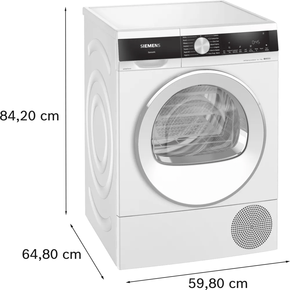 Siemens WQ45G2D2GB iQ500 Heat Pump 9kg Freestanding Tumble Dryer White - Araco Interiors