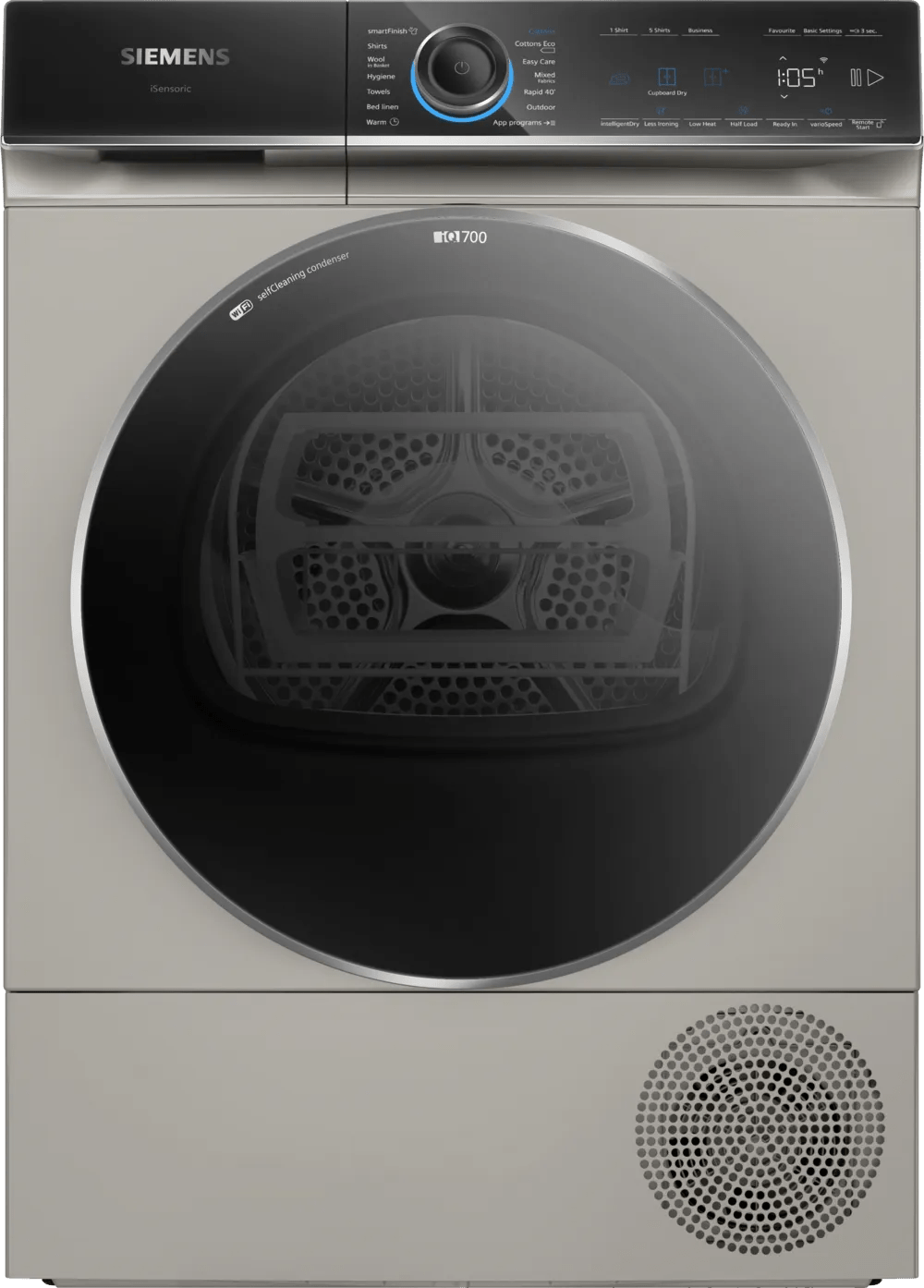 Siemens WQ46B2CXGB iQ700 Heat Pump 9kg Freestanding Tumble Dryer Silver inox - Araco Interiors