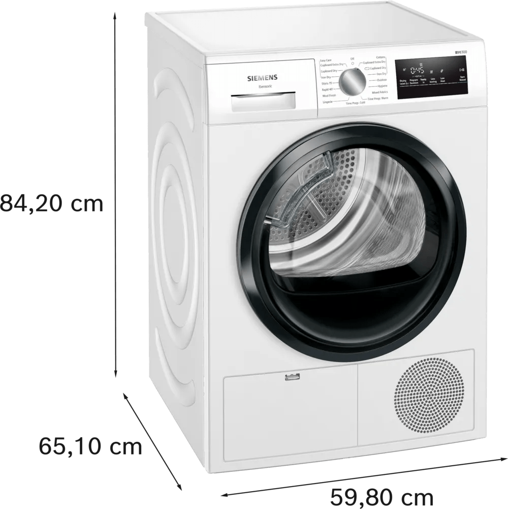 Siemens WT45N203GB iQ300 8kg Condenser Freestanding Tumble Dryer White - Araco Interiors
